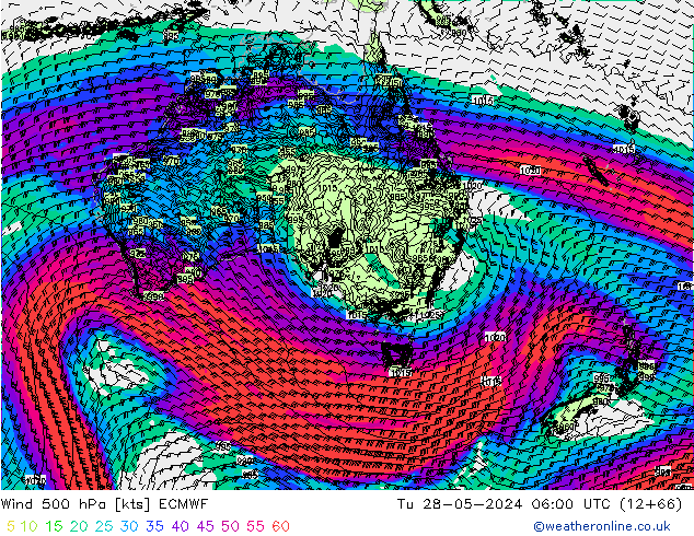 ветер 500 гПа ECMWF вт 28.05.2024 06 UTC