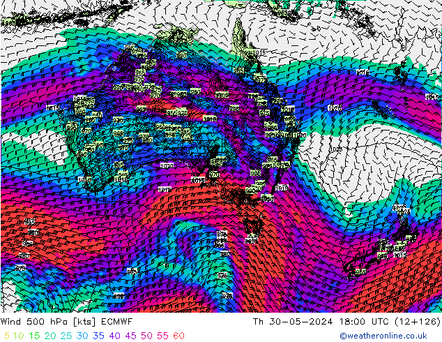 Wind 500 hPa ECMWF Th 30.05.2024 18 UTC