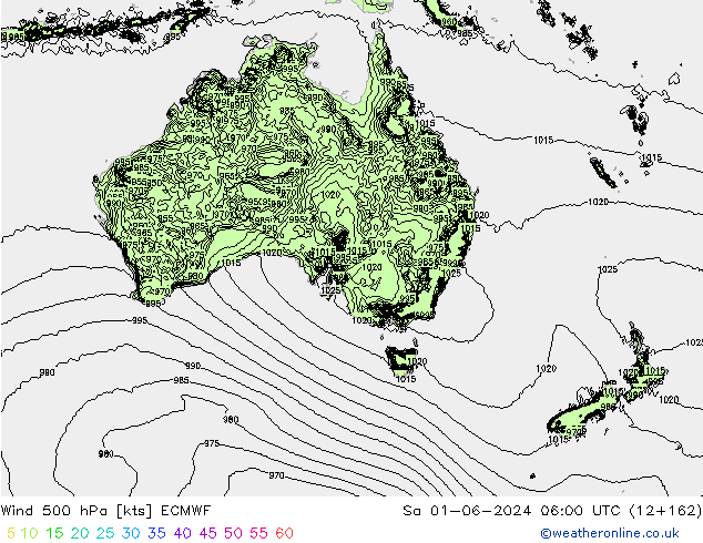 Vent 500 hPa ECMWF sam 01.06.2024 06 UTC