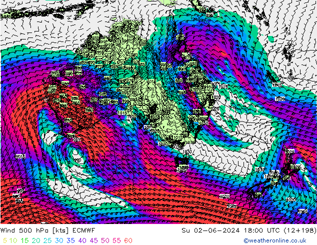 Vent 500 hPa ECMWF dim 02.06.2024 18 UTC