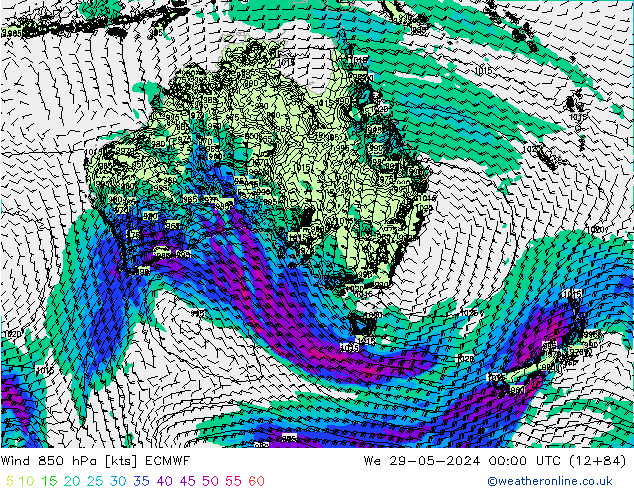 Viento 850 hPa ECMWF mié 29.05.2024 00 UTC