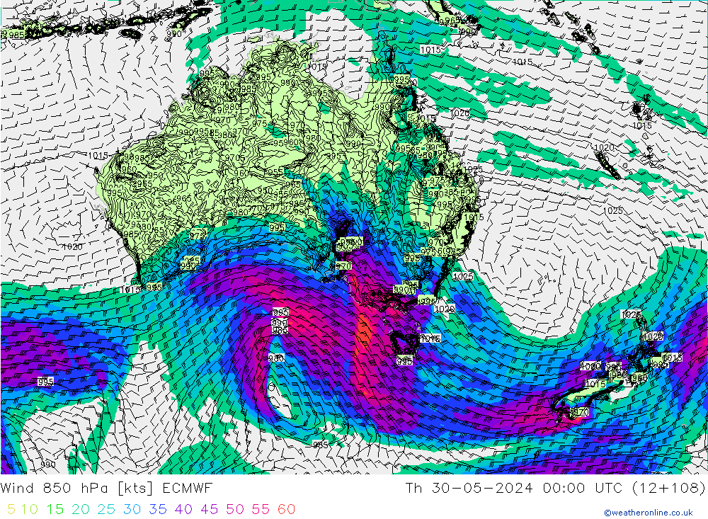 Wind 850 hPa ECMWF Th 30.05.2024 00 UTC