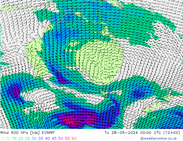 Wind 900 hPa ECMWF Út 28.05.2024 00 UTC