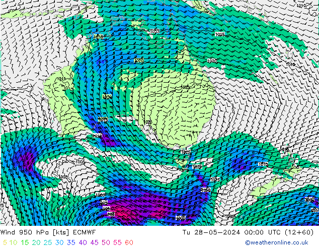 Wind 950 hPa ECMWF Tu 28.05.2024 00 UTC