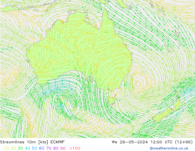 Streamlines 10m ECMWF We 29.05.2024 12 UTC