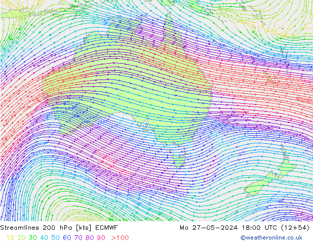 Linea di flusso 200 hPa ECMWF lun 27.05.2024 18 UTC