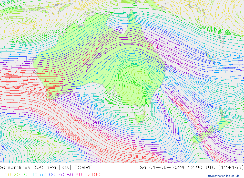 Ligne de courant 300 hPa ECMWF sam 01.06.2024 12 UTC