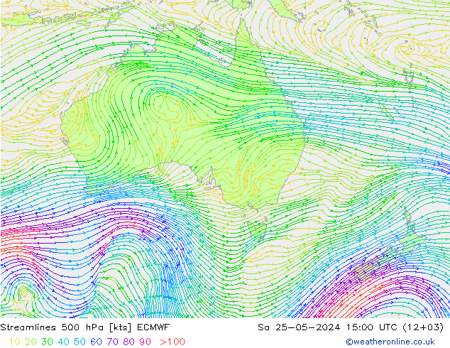 Linea di flusso 500 hPa ECMWF sab 25.05.2024 15 UTC