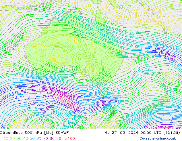 ветер 500 гПа ECMWF пн 27.05.2024 00 UTC