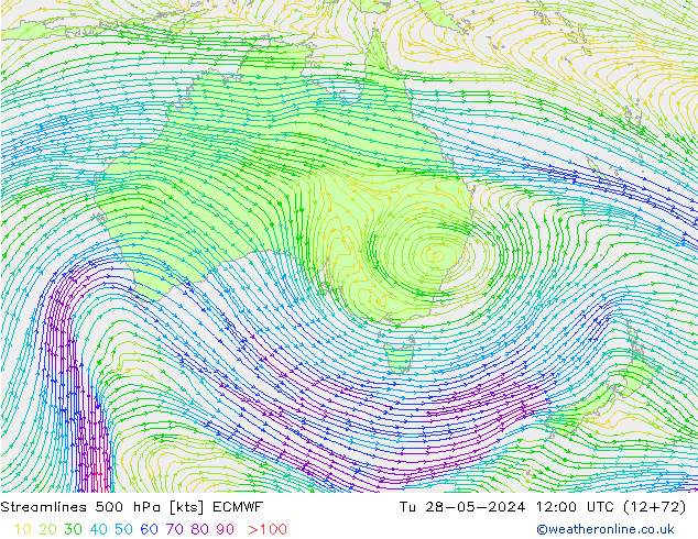 Streamlines 500 hPa ECMWF Tu 28.05.2024 12 UTC