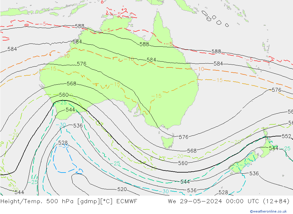 Geop./Temp. 500 hPa ECMWF mié 29.05.2024 00 UTC