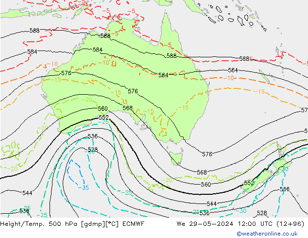 Z500/Rain (+SLP)/Z850 ECMWF We 29.05.2024 12 UTC