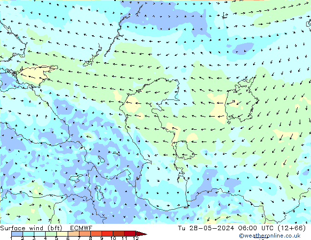 Surface wind (bft) ECMWF Tu 28.05.2024 06 UTC