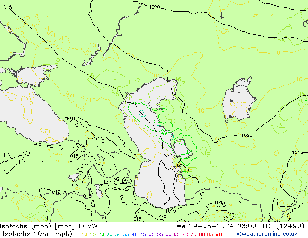 Isotachen (mph) ECMWF wo 29.05.2024 06 UTC