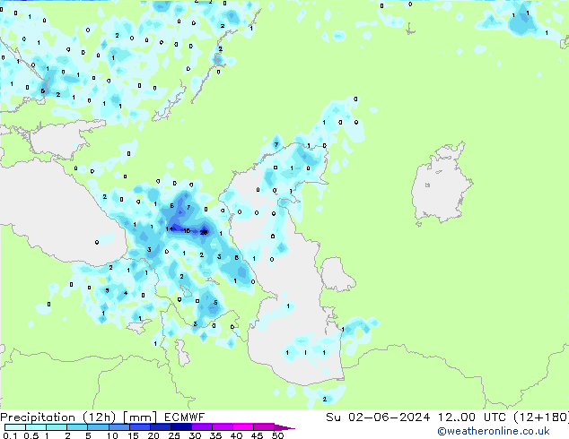 осадки (12h) ECMWF Вс 02.06.2024 00 UTC