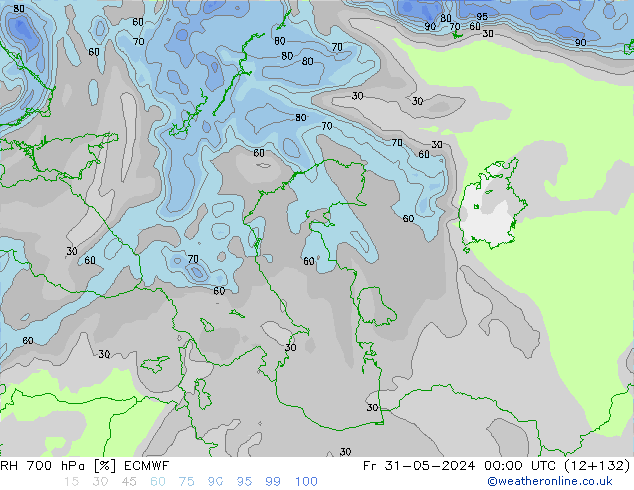 RH 700 hPa ECMWF Fr 31.05.2024 00 UTC