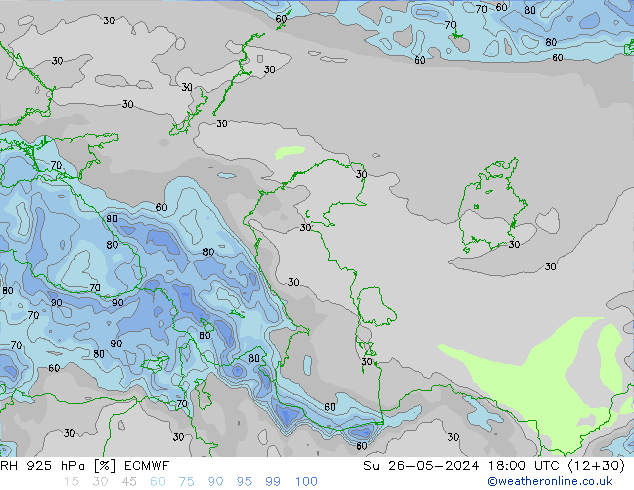 Humidité rel. 925 hPa ECMWF dim 26.05.2024 18 UTC