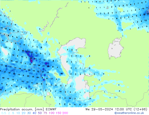 Precipitation accum. ECMWF ср 29.05.2024 12 UTC