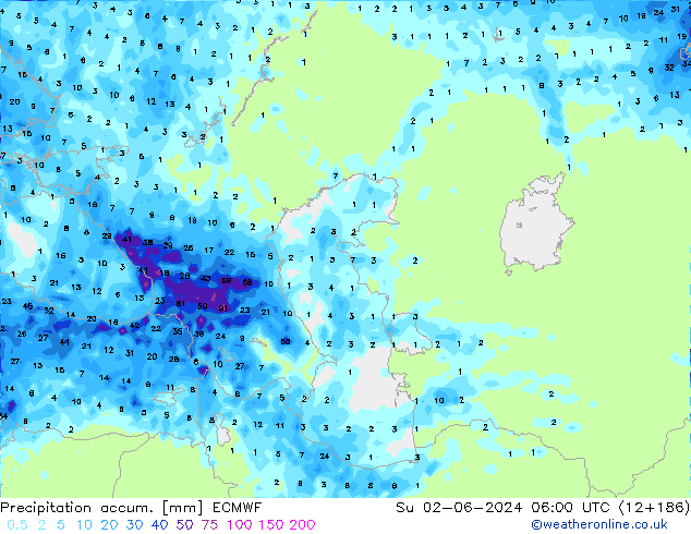 Toplam Yağış ECMWF Paz 02.06.2024 06 UTC