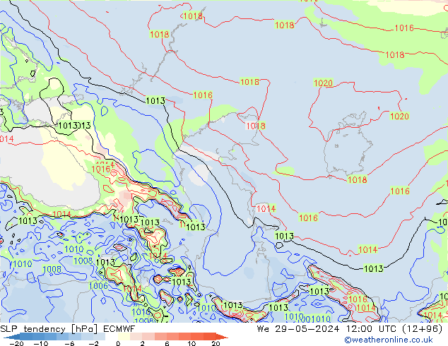 SLP tendency ECMWF Qua 29.05.2024 12 UTC