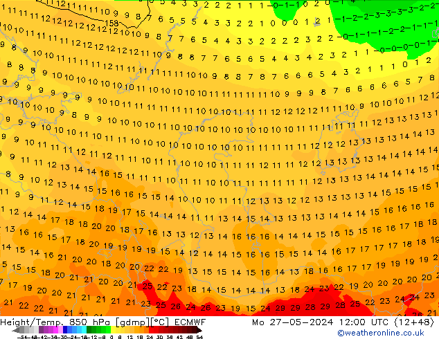 Height/Temp. 850 hPa ECMWF Mo 27.05.2024 12 UTC