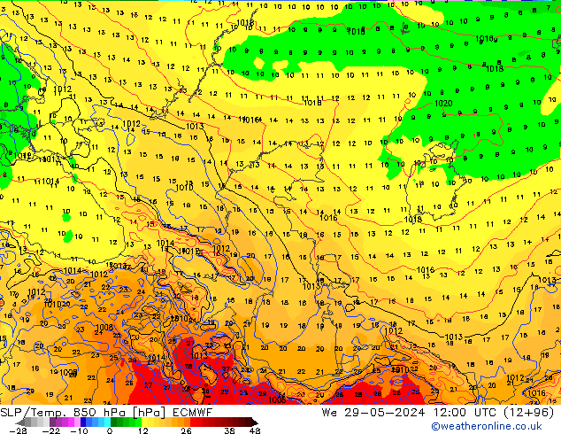 SLP/Temp. 850 hPa ECMWF We 29.05.2024 12 UTC