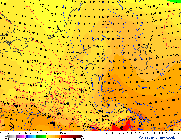 SLP/Temp. 850 hPa ECMWF Ne 02.06.2024 00 UTC