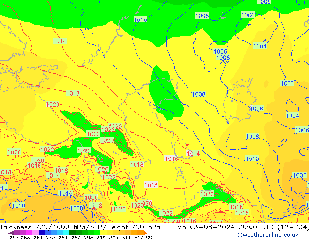 Thck 700-1000 hPa ECMWF Mo 03.06.2024 00 UTC