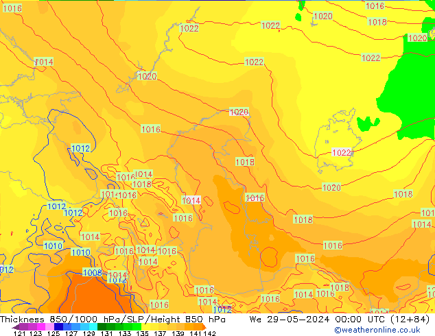 Dikte 850-1000 hPa ECMWF wo 29.05.2024 00 UTC