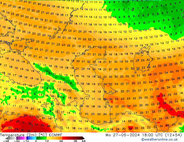 Sıcaklık Haritası (2m) ECMWF Pzt 27.05.2024 18 UTC