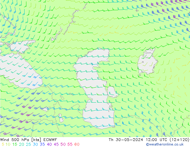 ветер 500 гПа ECMWF чт 30.05.2024 12 UTC