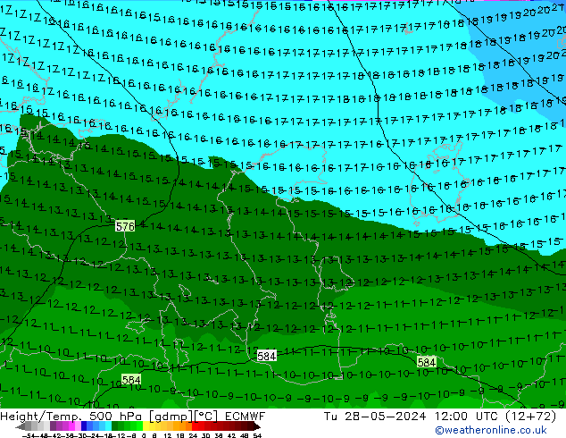 Z500/Rain (+SLP)/Z850 ECMWF вт 28.05.2024 12 UTC