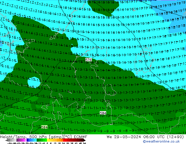 Z500/Rain (+SLP)/Z850 ECMWF mer 29.05.2024 06 UTC