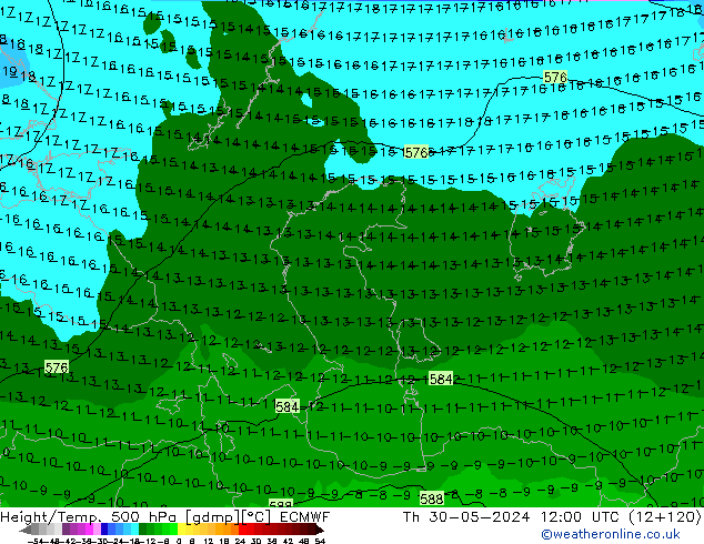 Height/Temp. 500 гПа ECMWF чт 30.05.2024 12 UTC