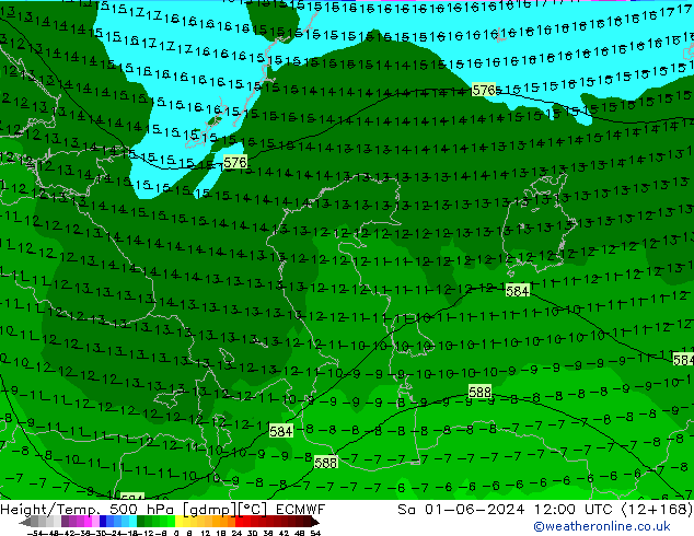 Height/Temp. 500 hPa ECMWF Sa 01.06.2024 12 UTC