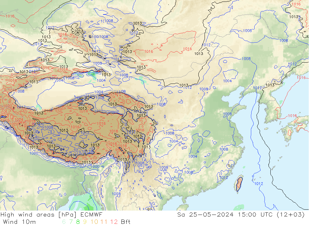 High wind areas ECMWF 星期六 25.05.2024 15 UTC