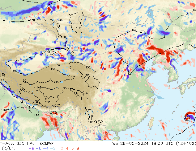 T-Adv. 850 hPa ECMWF 星期三 29.05.2024 18 UTC