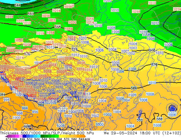 Thck 500-1000hPa ECMWF 星期三 29.05.2024 18 UTC