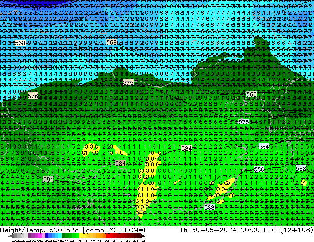 Z500/Rain (+SLP)/Z850 ECMWF 星期四 30.05.2024 00 UTC