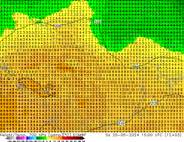 Height/Temp. 700 hPa ECMWF 星期六 25.05.2024 15 UTC