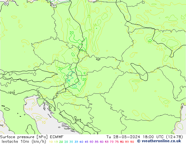 Isotachen (km/h) ECMWF di 28.05.2024 18 UTC