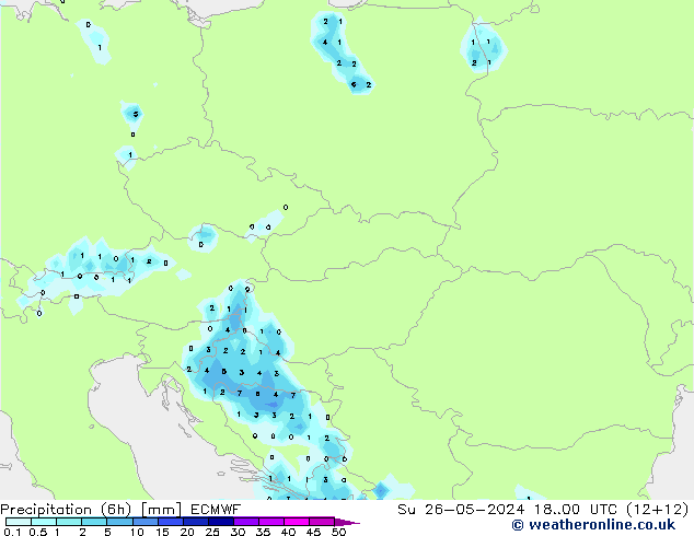 Précipitation (6h) ECMWF dim 26.05.2024 00 UTC