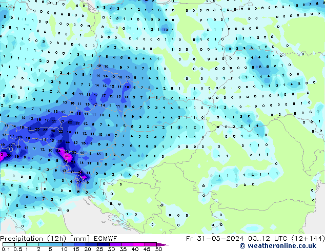 осадки (12h) ECMWF пт 31.05.2024 12 UTC