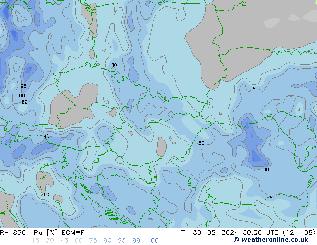 850 hPa Nispi Nem ECMWF Per 30.05.2024 00 UTC