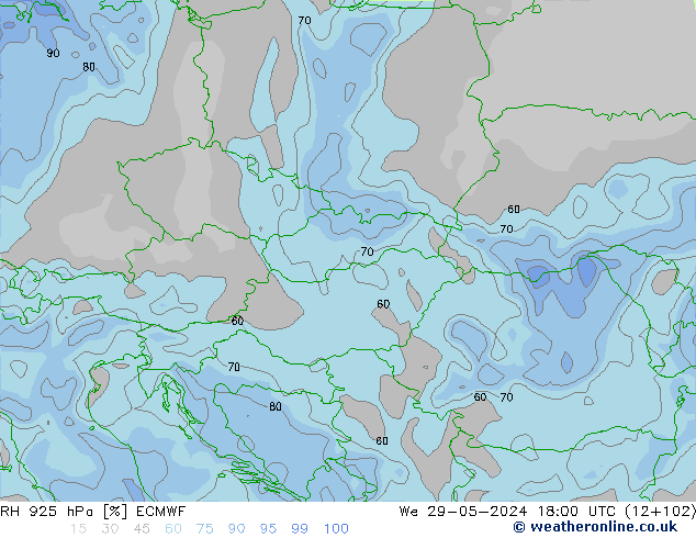 925 hPa Nispi Nem ECMWF Çar 29.05.2024 18 UTC