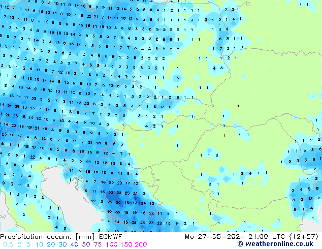 Toplam Yağış ECMWF Pzt 27.05.2024 21 UTC