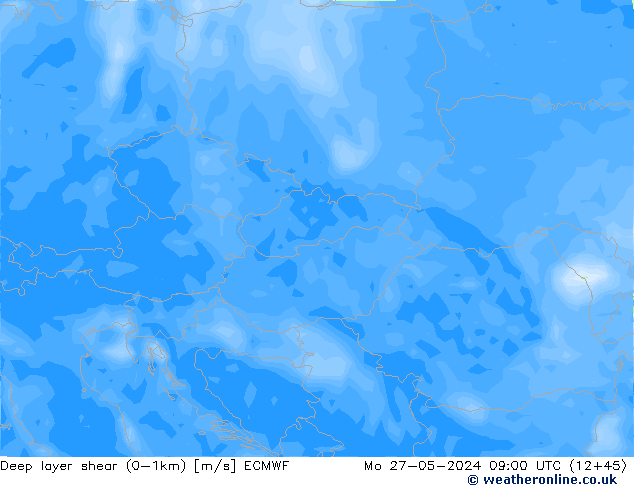 Deep layer shear (0-1km) ECMWF пн 27.05.2024 09 UTC