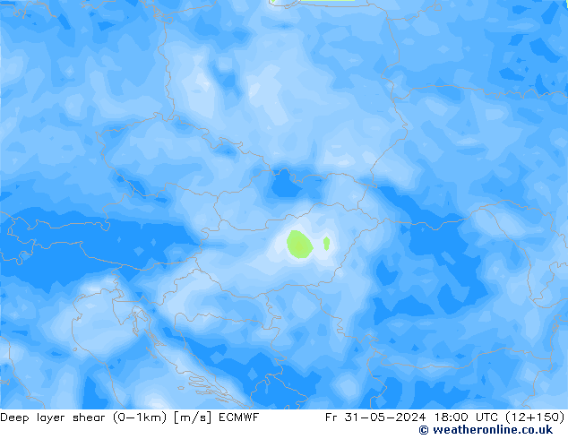 Deep layer shear (0-1km) ECMWF пт 31.05.2024 18 UTC