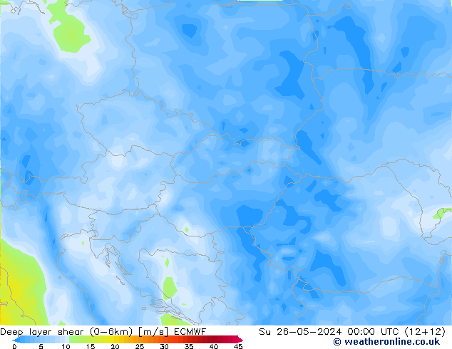 Deep layer shear (0-6km) ECMWF dim 26.05.2024 00 UTC