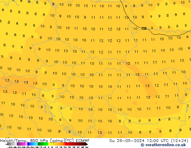 Z500/Rain (+SLP)/Z850 ECMWF dom 26.05.2024 12 UTC